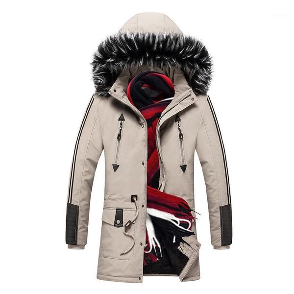 

men winter clothing fur collar hooded thick long coat windbreaker casual parkas warm cotton jacket la ropa de los hombres1, Black