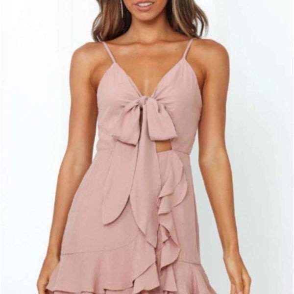 

back summer 2020 sleeveless open slim v-neck bow lace up dress, Black;gray