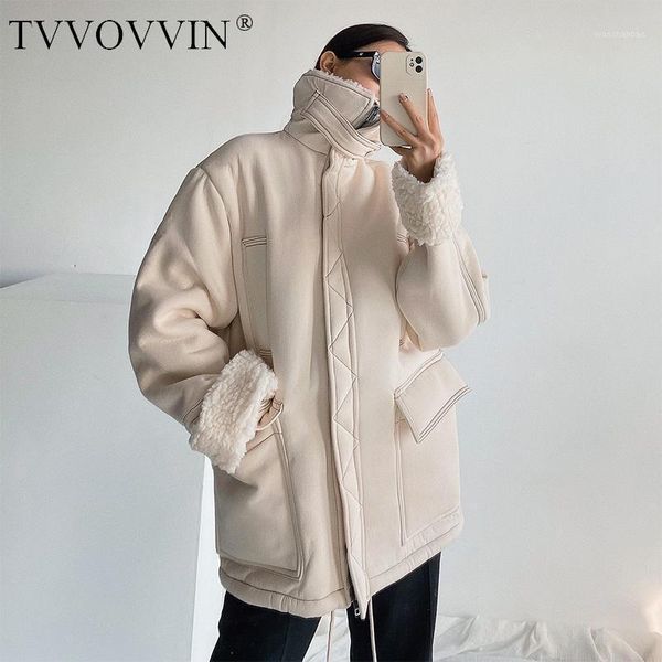 

tvvovvin women's cotton padded clothes in winter super thick keep warm fashion womens long-sleeve fur jacket nsjf1, Black