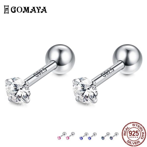 

stud gomaya 925 sterling silver cubic zirconia round small earrings wedding earring for women girls engagement fine jewelry gift, Golden;silver