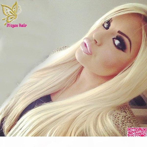 

7a light blonde lace front wigs human hair brazilian straight human hair full lace wig with baby hair color #60, Black;brown