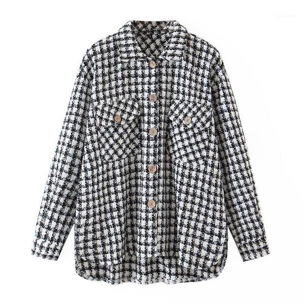 

csmdtyjl women oversized plaid women jacket loose 2021 ladies elegant spring autumn coat casual chic jacket 1, Black;brown