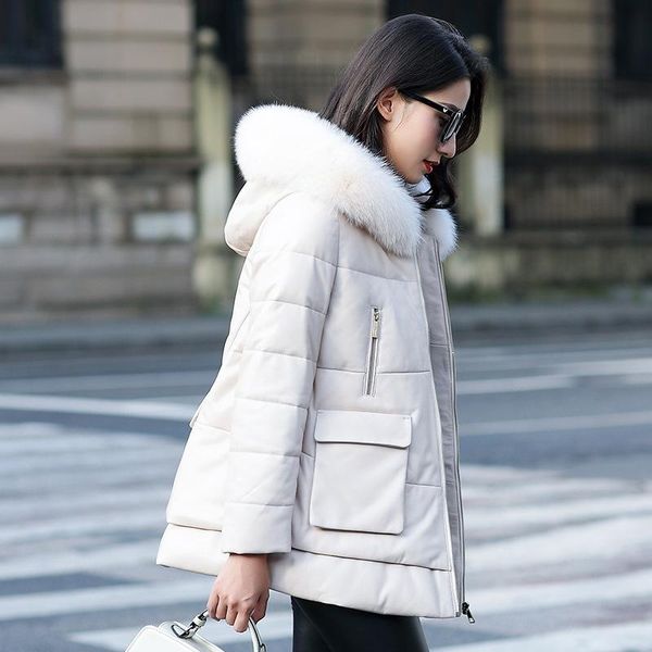 

women's leather & faux sheepskin genuine jacket korean short clothes 2021 duck down winter coat women 069-1 yy962, Black