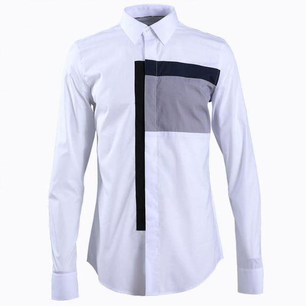 

men's casual shirts men shirt luxury black white splicing party nightclub wedding mens dress fashion long sleeve slim fit man 4xl, White;black