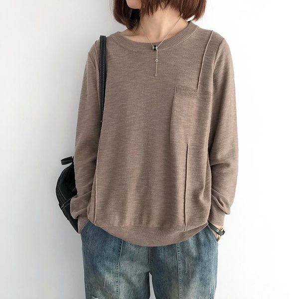 

women's t-shirt women t shirt o neck knit thin sweater autumn spring korean-style solid color pullover loose long-sleeved for, White