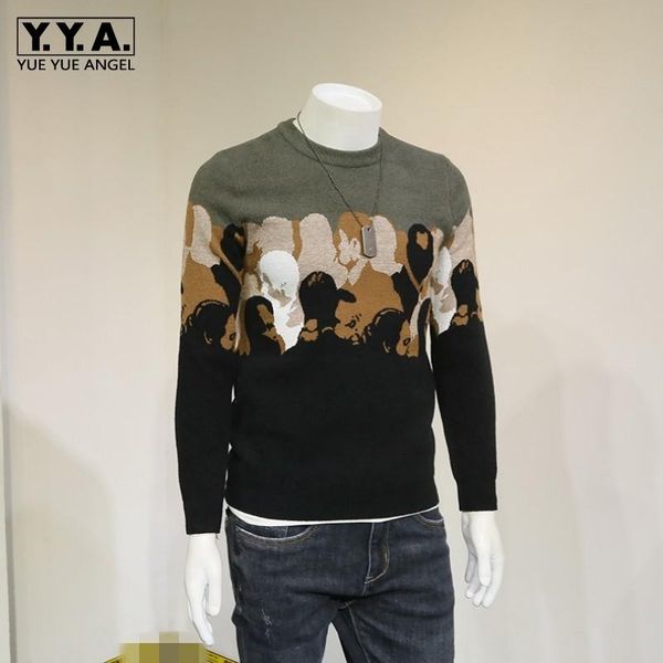 

autumn winter men new knitting wool sweaters fashion slim street style casual long-sleeve contrast all-match pullover, White;black
