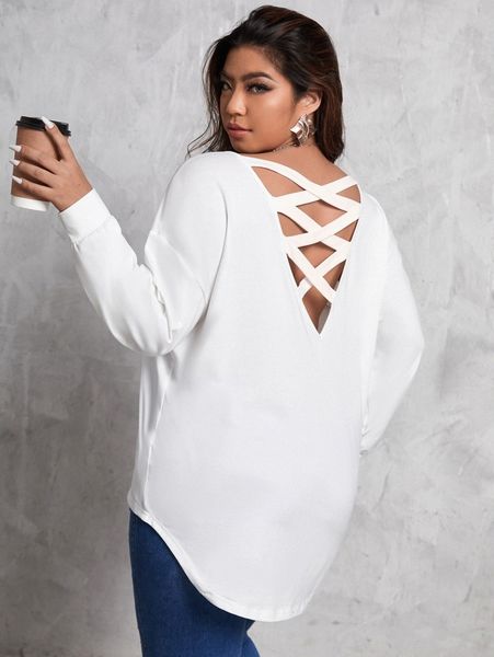 

plus crisscross back dip hem tee h0ci#, Black