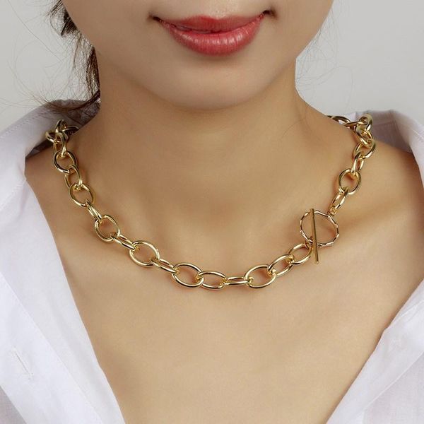

chains boako hip hop gold color thick chain necklace circle ot buckle clavicle metal link for women choker fashion jewelry, Silver