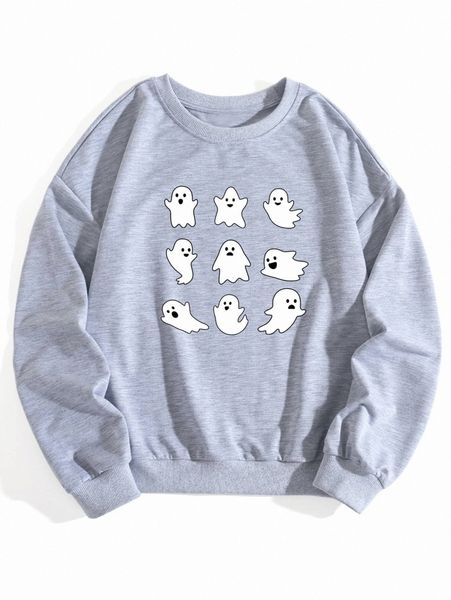 

plus halloween print drop shoulder sweatshirt 22yu#, Black