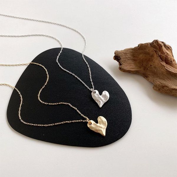 

pendant necklaces gold silver color metal heart shape drop necklace 2021 korea fashion simple love alloy women party jewelry