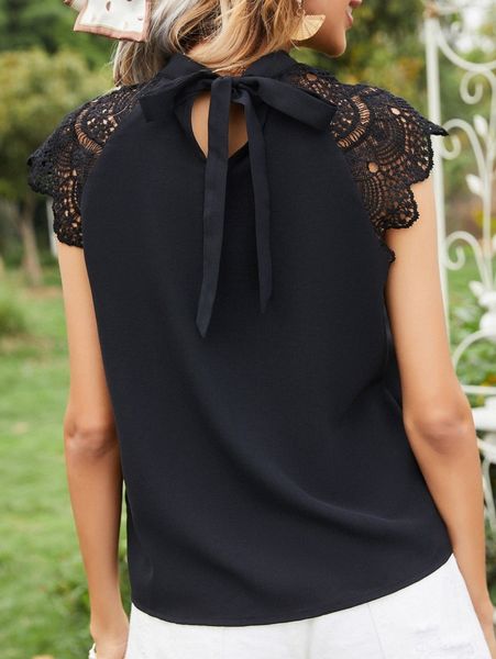 

contrast lace tie back blouse h96p#, White