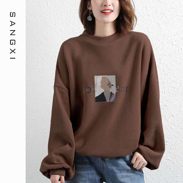 

women's half high collar sweater thickened and loose, Black