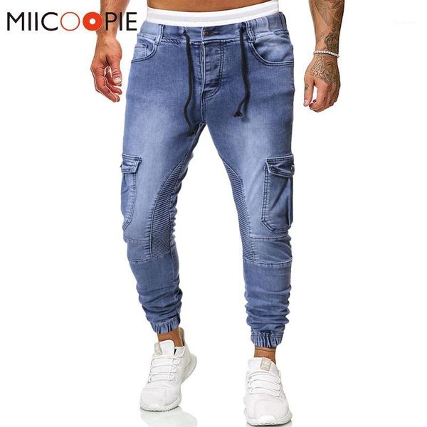 

2020 new jeans for men casual drawstring pockets straight trousers men denim jeans pants streetwear hip hop stretch hombre1, Blue