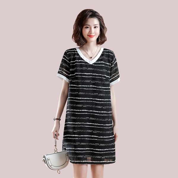 

2021 new female casual dress, v-cleavage chiffon, dressed in women's shirt, large size 5xl h008, Black;gray