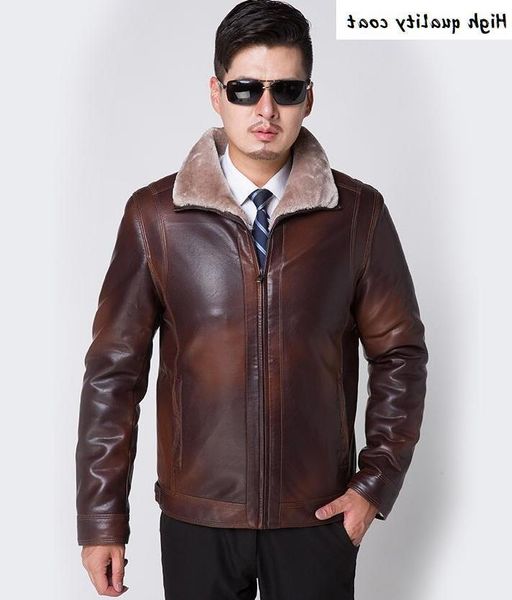 

2021 new style fur coats men motorcycle leather jackets men's stand collar short business winter slim black outwears, Black;brown