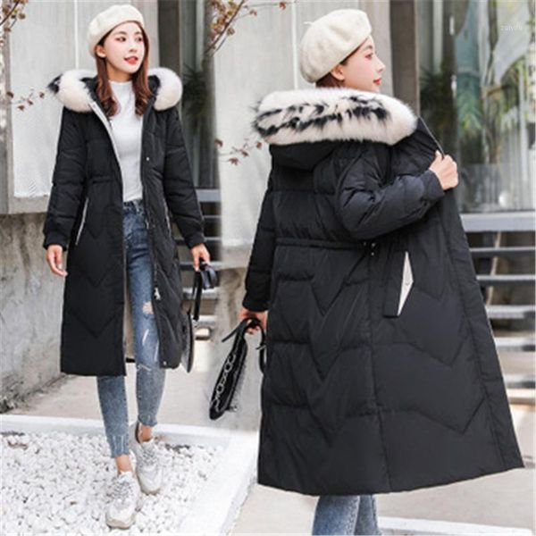 

parka ladies white duck down coat warm 2019 winter parkas female overcoat women's coat down jacket raccoon fur collar t3321, Black