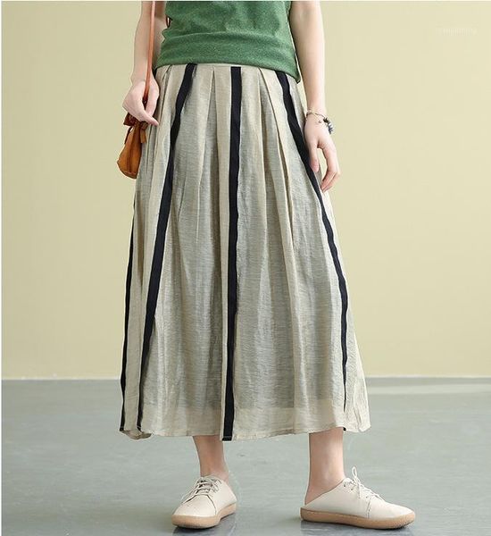 

2020 spring summer skirt women fashion elastic waist all-match skirt casual female striped retro loose1, Black