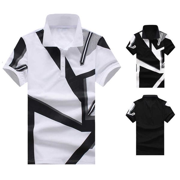 

european size summer men's brand fashion business casual cotton geometric print short sleeve polo shirt s-xl, White;black