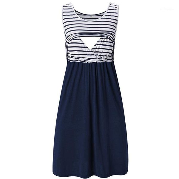 

maternity dresses women stripe tunic summer pregnancy dress patchwork casual nursing breastfeeding robe grossesse1, White