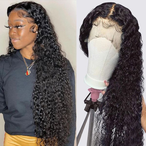 

curly human hair wig short bob lace front human hair wigs for black women brazilian remy hd frontal 30 inch deep water wave, Black;brown