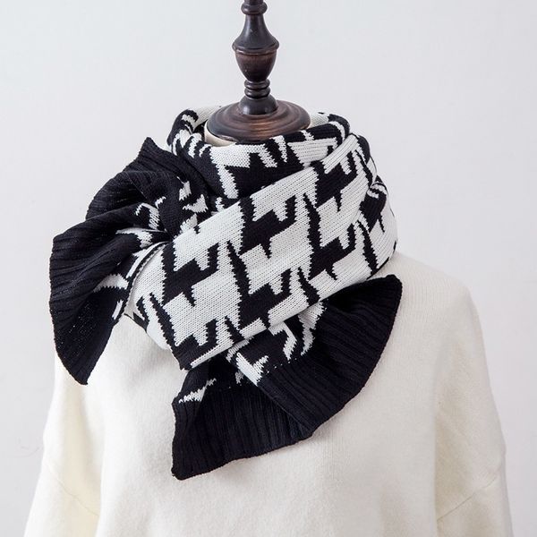 

knitted scarf women's autumn and winter thousand bird check long wool dual-purpose multi-functional korean fashion student warm neck, Blue;gray