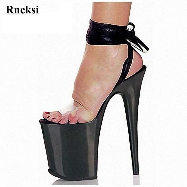

rncksi 20cm high heel platforms sandals ribbons open toe temptation to shoes 8 inch strappy clear dance shoes black