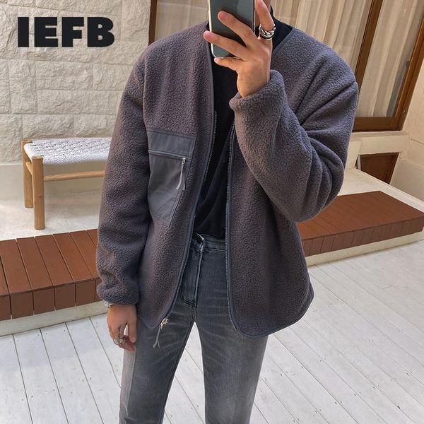 

men's jackets iefb lambs woolen jacket coat zipper autumn winter thickened warm fleece clothes for male korean fashion 9y4557, Black;brown