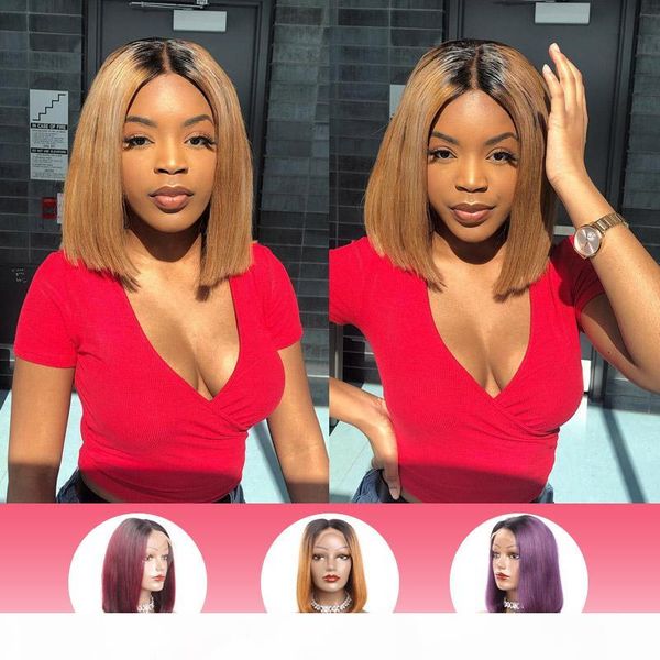 

monstar 13x6 short bob ombre 1b 30 color lace front human hair wig brazilian remy hair straight pre plucked transparent lace wig, Black