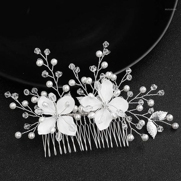 

forseven retro hair jewelry silver color hair comb handmade crystal flowers combs tiara for women bride wedding accrssories jl1, Golden;silver