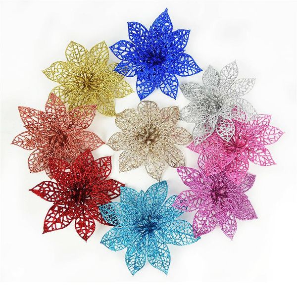 

14cm glittered faux flower rose gold red blue fake poinsettia flower wedding christmas flowers wreath garland dec jllbei
