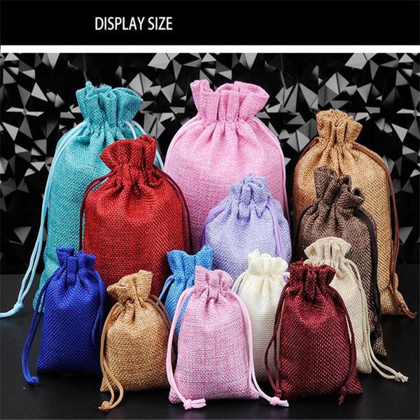 

50pcs daily supplies storage bag guuny wedding favor hessian burlap jute gift bags multi colorful linen jute drawstring punches wmtosu