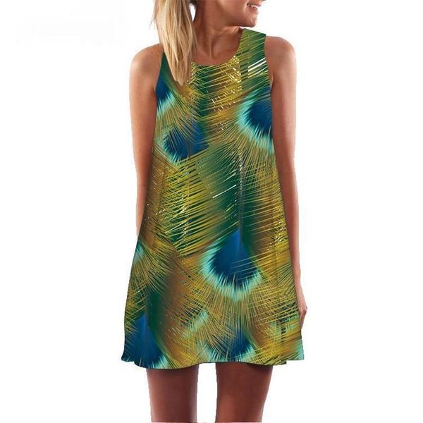 

2021 beach style print boho dress women new arrival casual loose sleeveless o neck cute chiffon dress sukienka vintage dresses, Black;gray