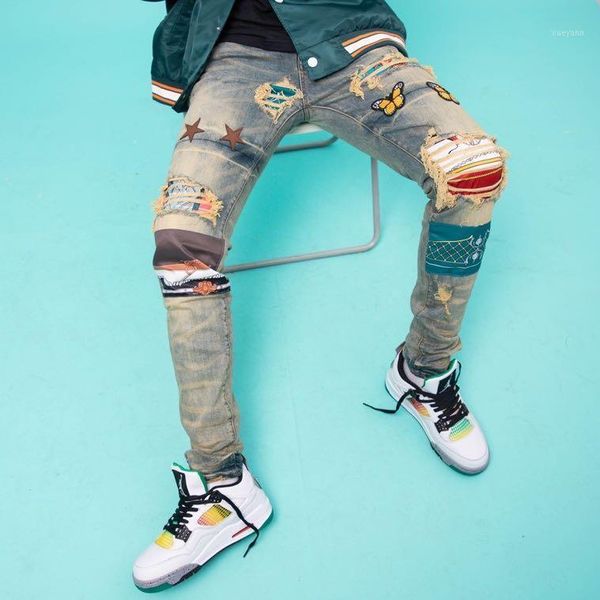 

tk11653 fashion men's jeans 2020 runway european design party style men's clothing1, Blue
