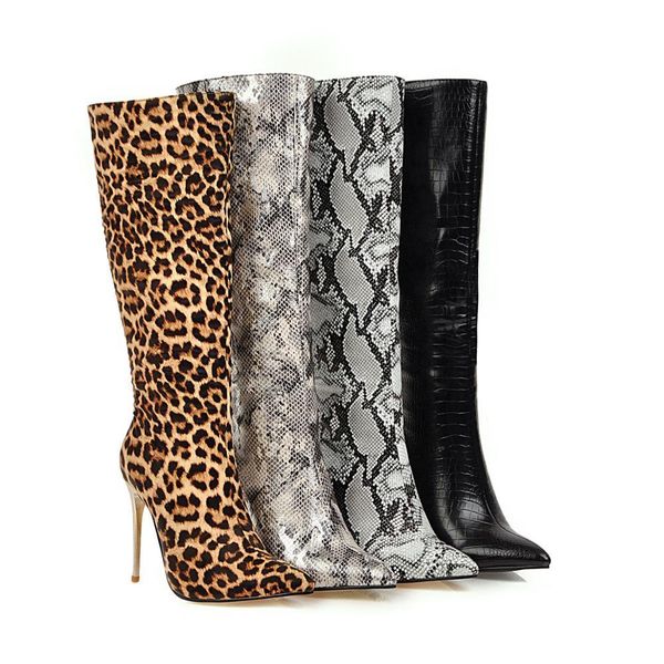

2021 female fashion print 10cm high heels half boots longer size pleaser stiletto winter luxury shoe fetish 4hp2, Black