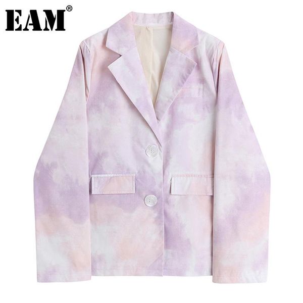 

women's suits & blazers [eam] women tie dye printed temperament blazer lapel long sleeve loose fit jacket fashion tide spring autumn 20, White;black