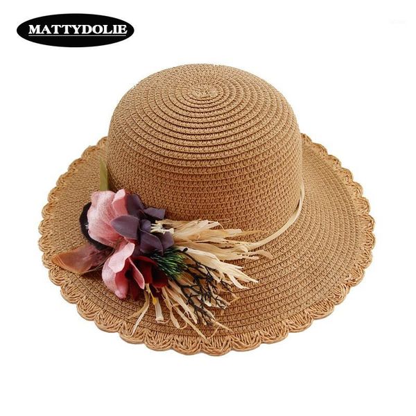

mattydolie 2020 new flower straw hat summer sun protection basin hat outdoor seaside beach leisure wide-brimmed sun1, Blue;gray
