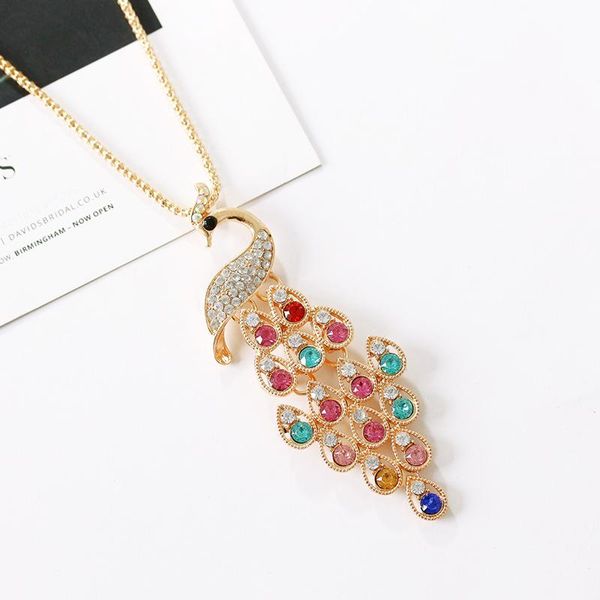 

trend colorful peafowl pendant necklace charming women's long collar chain accessories fashion ladies new year jewelry gifts, Silver