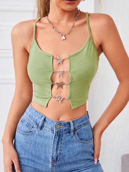 

butterfly-chain linked crop cami x2h0#, White