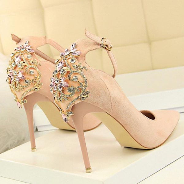 

dress shoes boussac pointed toe high heels women luxury rhinestone wedding for elegant faux suede pumps ladies, Black