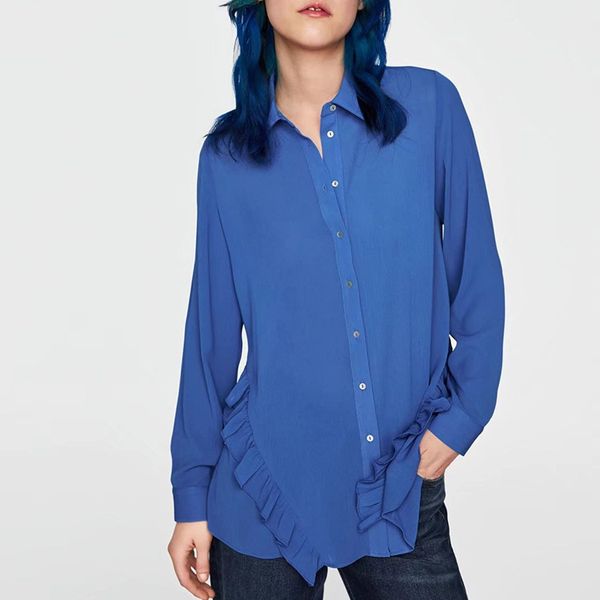 

plus size limited turn-down collar blusa single fund 2020 summer terno shirt move fungal side length manga, White