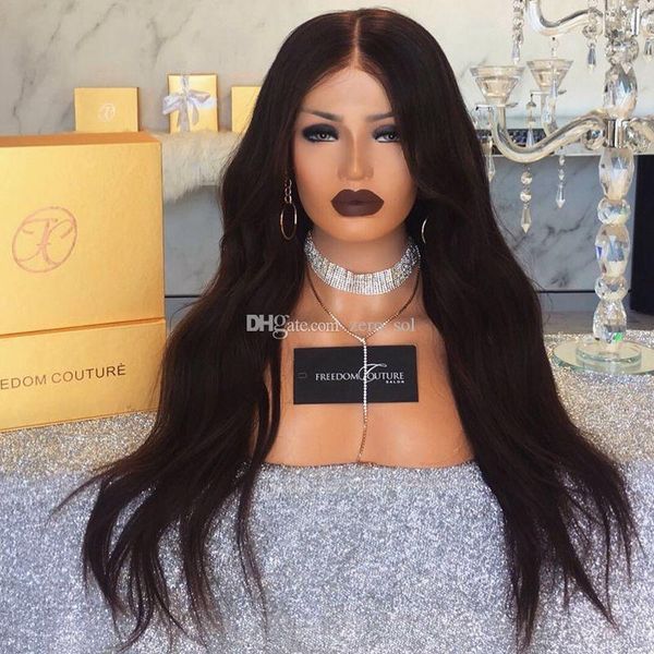 

silk full lace wigs straight peruvian 5*4.5 silk base glueless silk lace front human hair wigs with natural hairline, Black;brown