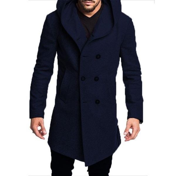

2020 fashion men's trench coat jacket spring and autumn men's coat casual solid color wool trench, Black