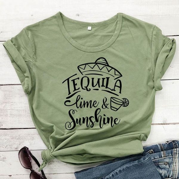 

tequila lime & sunshine t-shirt casual short sleeve vacay tshirt funny women graphic summer vacation tee shirt femme1, White