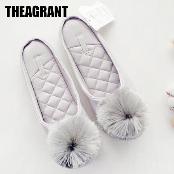 

theagrant fashion women shoes house slippers indoor winter bedroom cute ball slip on flat slides ladies fur slippers wsl30411, Black