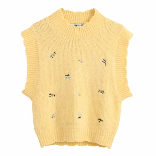 

2020 women fashion round collar flower embroidery yellow knitting sweater female casual pullovers chic leisure jumpers s251 c1120, White;black