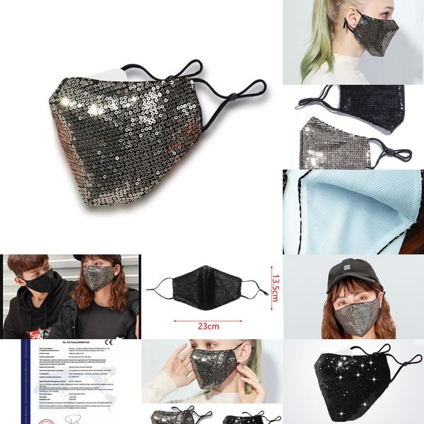 

bling 3d washable reusable mask pm2.5 fashion care shield sun color gold elbow sequins shiny face cover mount masks anti oo26n