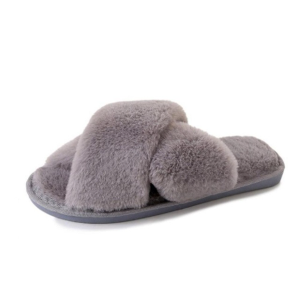 

newbeads fuzzy slippers for women indoor flat shoes warm winter house slipper female non slip slippers, Black