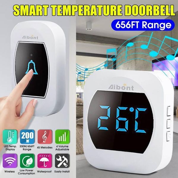 

led temperature display 2-in-1 wireless doorbell with receiver waterproof touch button low power consumption cordless door bell1