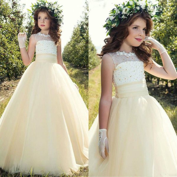 

lovely flower girl dresses princess sheer crew neck appliques tulle ruffles long kids, White;blue