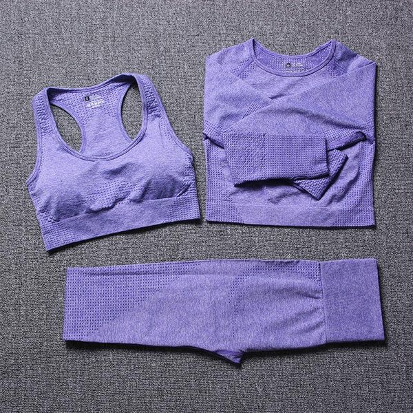 

yoga outfit running sports three-piece set seamless bra long-sleeved trousers suit
